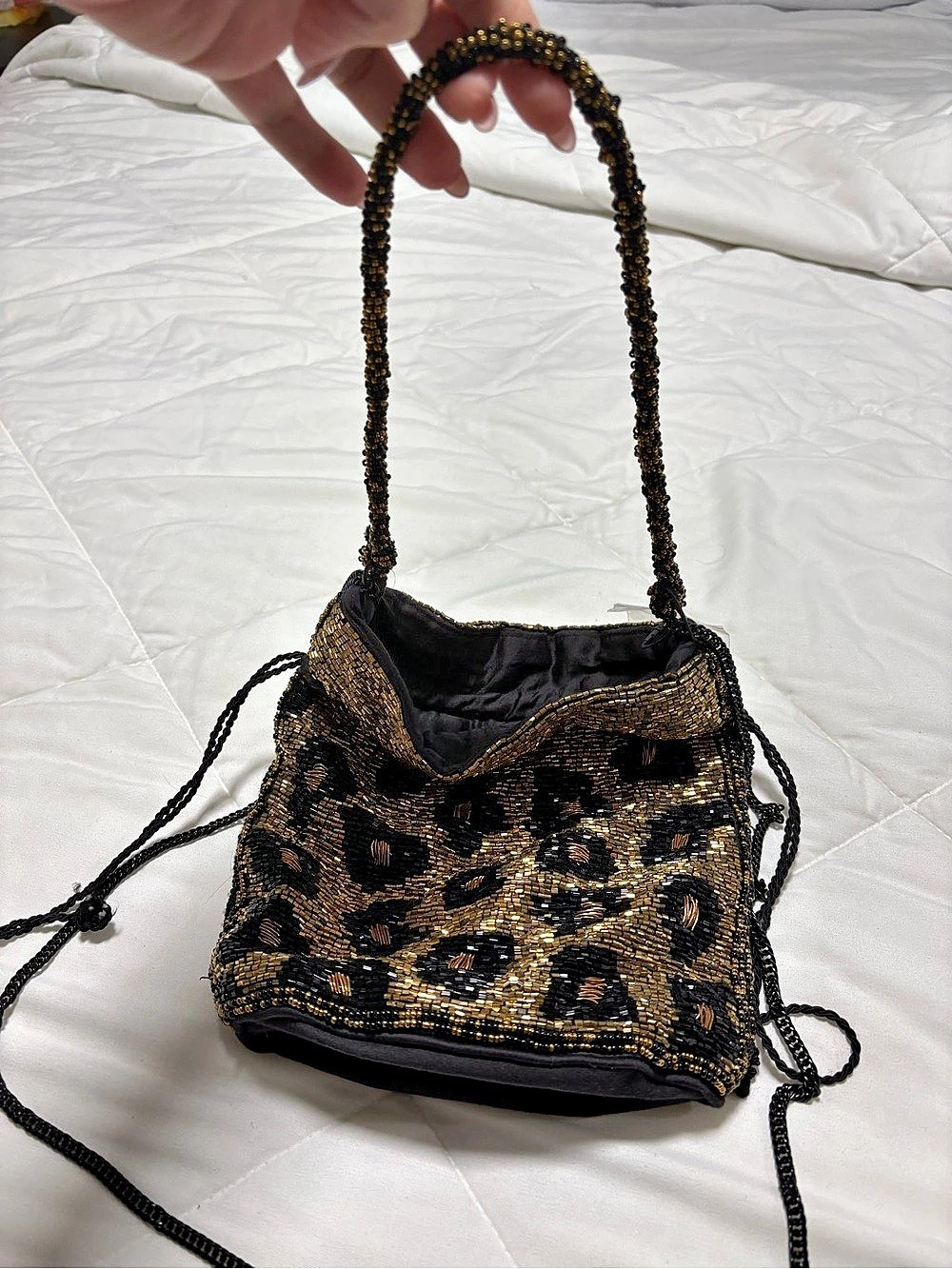 Zara Beaded Animal Print Shoulder Bag in Black & Gold Like New